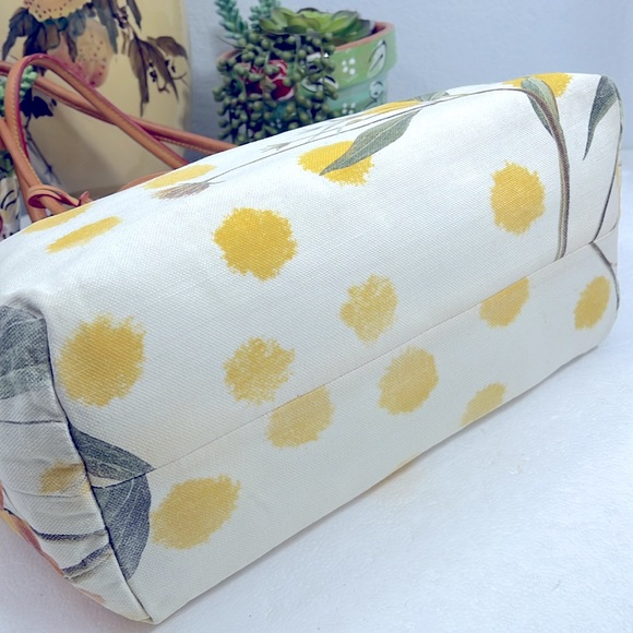 🦆 DOONEY & BOURKE YELLOW FLORAL DAHLIA VARIABILIS SHOPPER TOTE CANVAS LEATHER - Picture 10 of 10